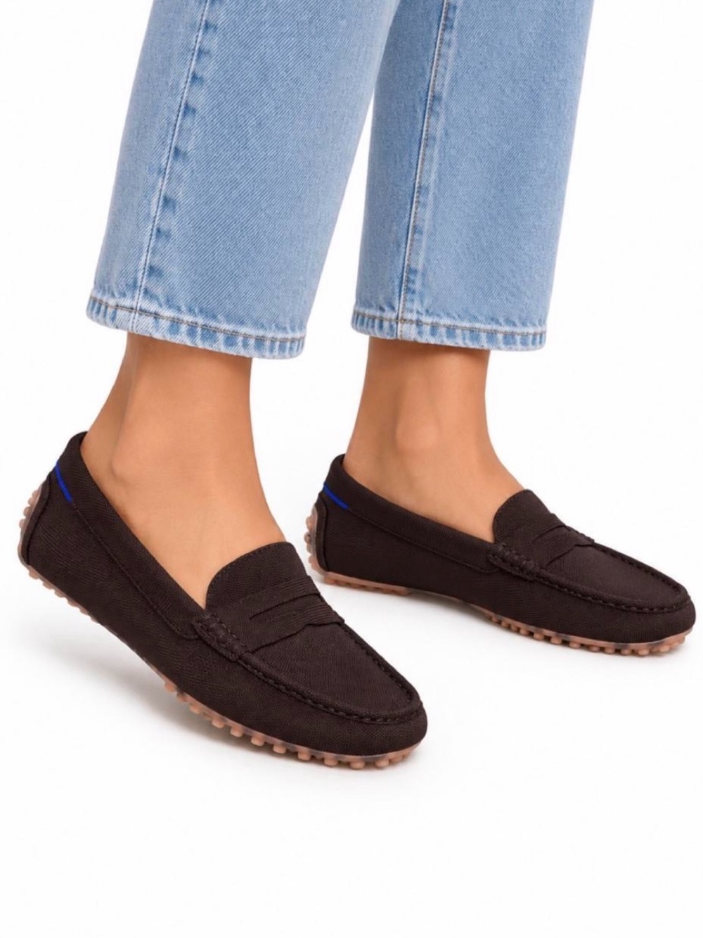 Rothy's Black Penny Loafers with Tan Pebbled Sole